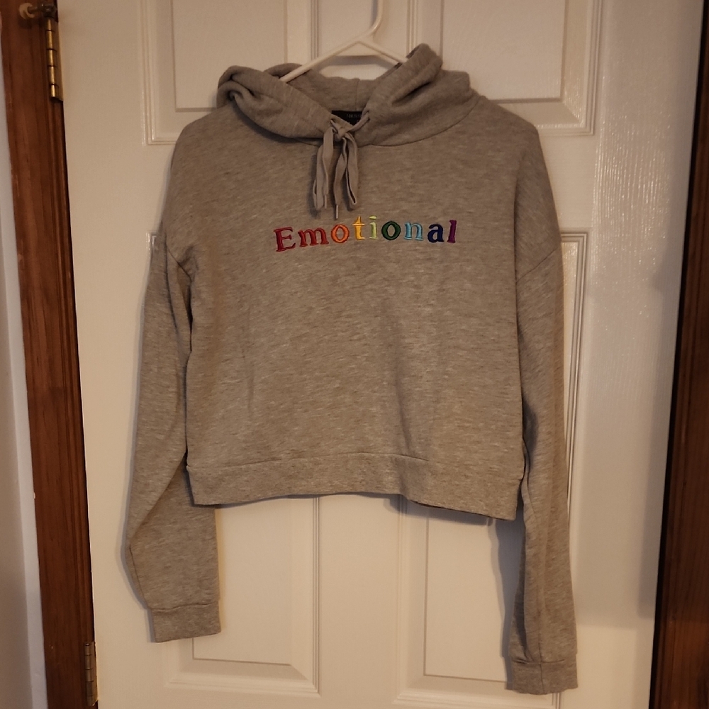 Forever 21 Gray Hoodie with Colorful Embroidery